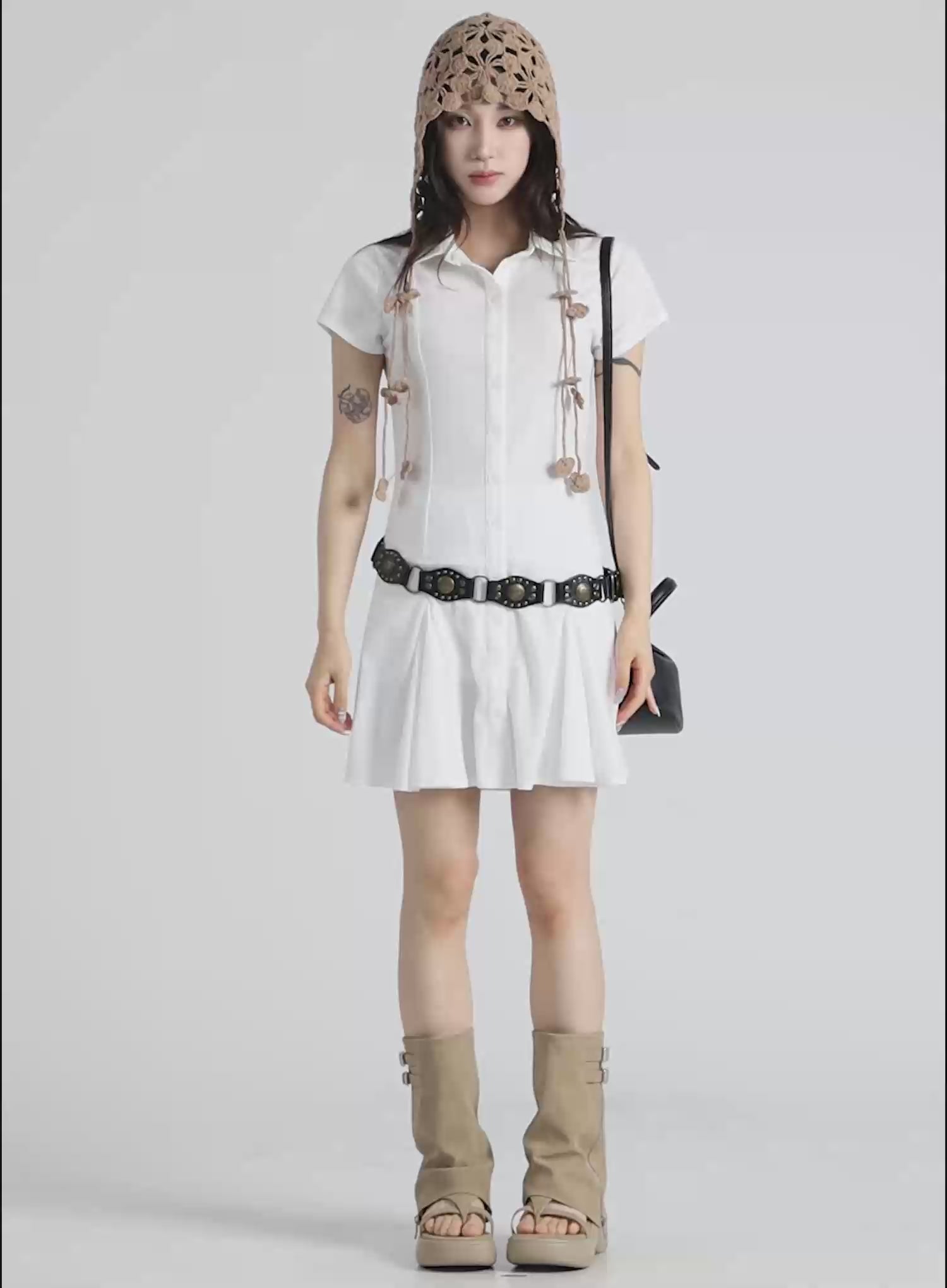 Pleated Collar Mini Dress CU510