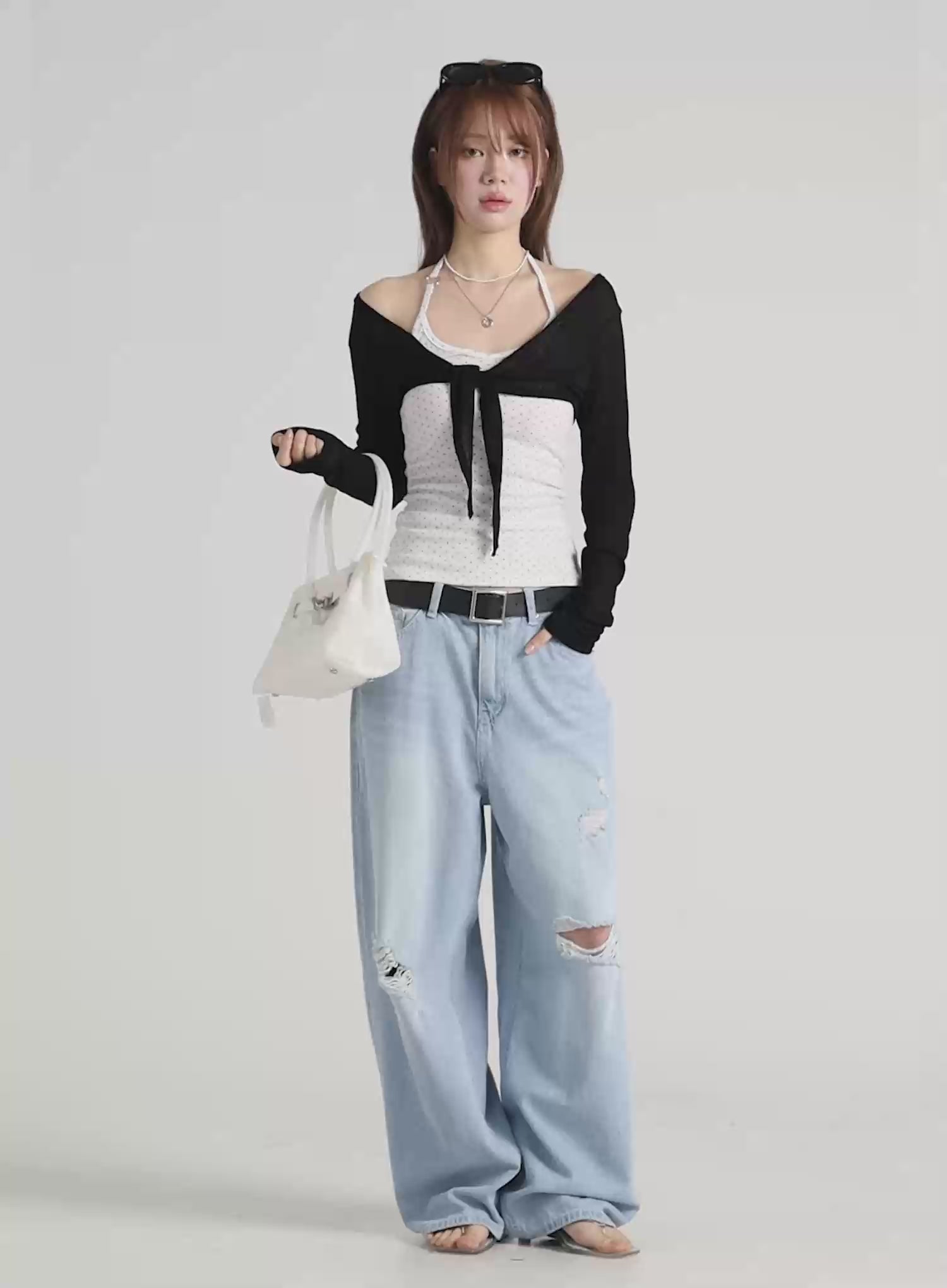 Sheer Tie-Front Wrap Crop Cardigan IL502