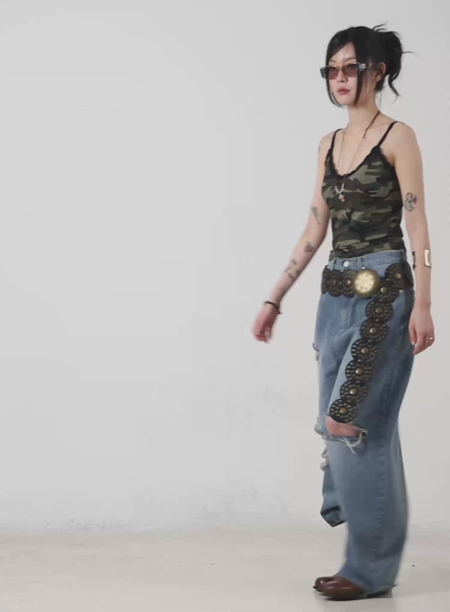 V-Neck Camo Lace Tank Top CM517