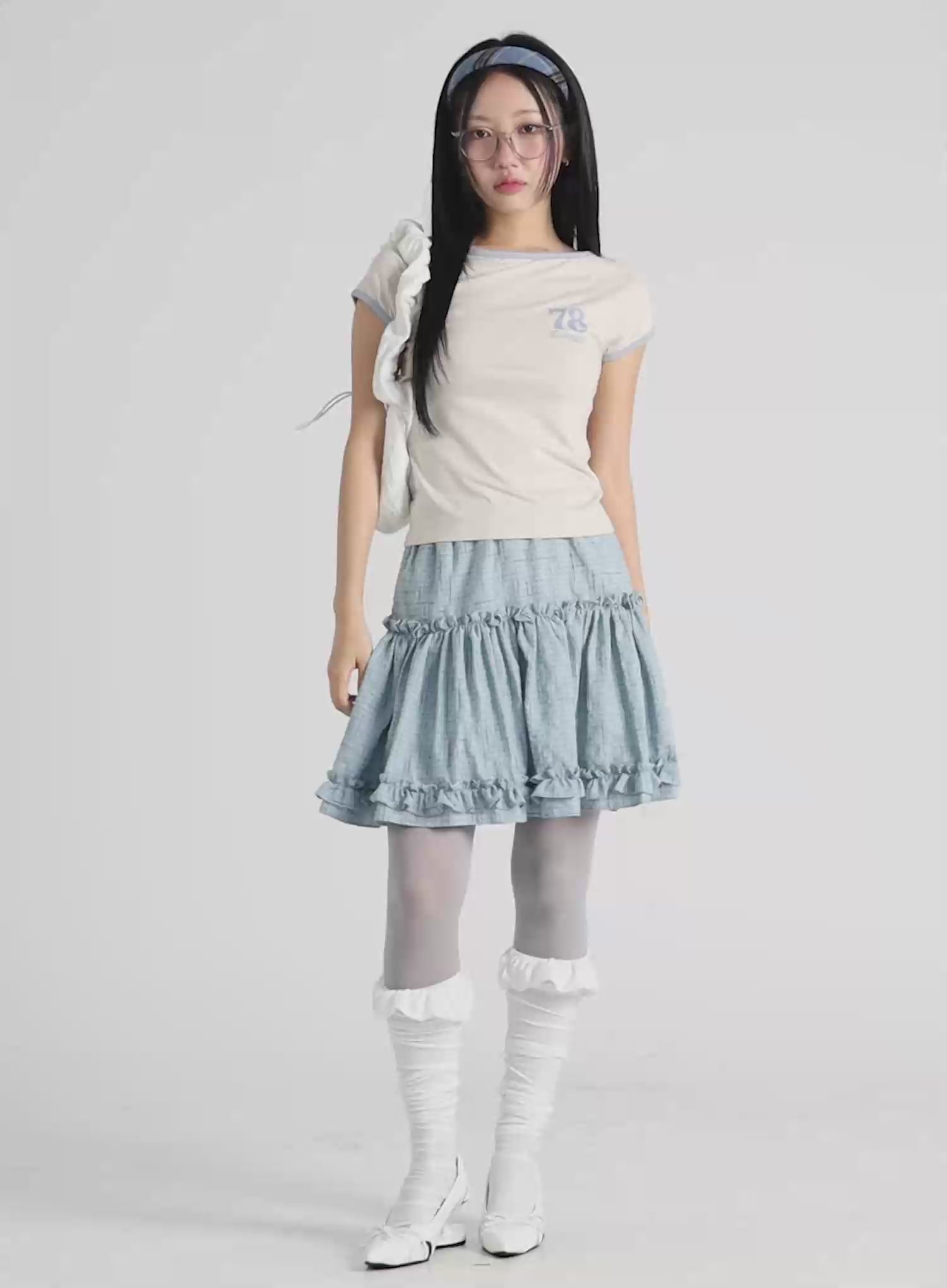 Ruffle Frill Midi Jean Skirt CY513