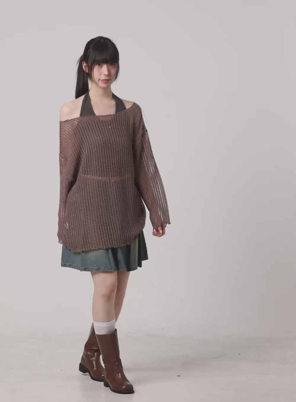 Oversize Hollow Out One Shoulder Knit Sweater CL422
