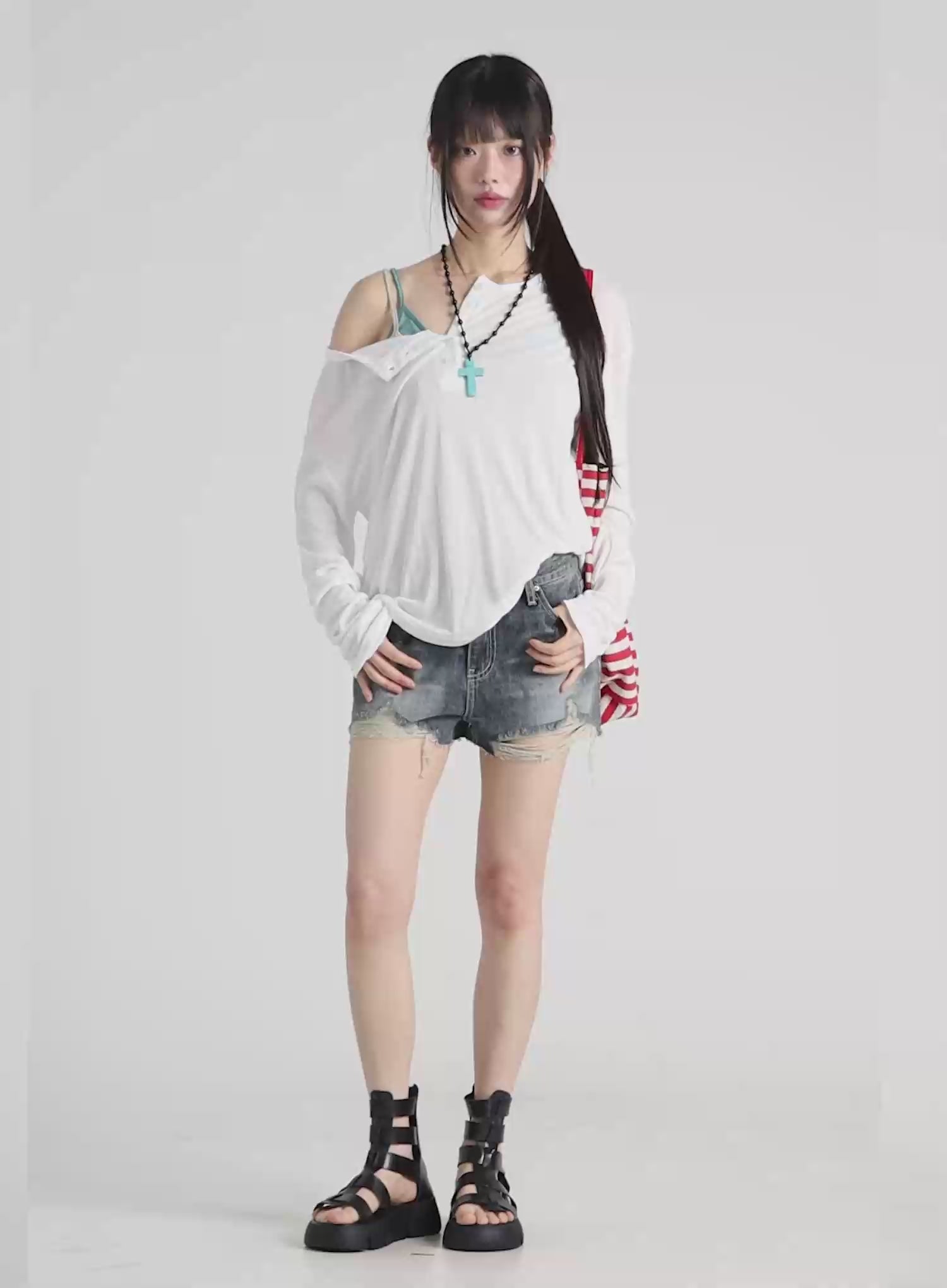 Relaxed Fit Ribbed Henley Tee CU508