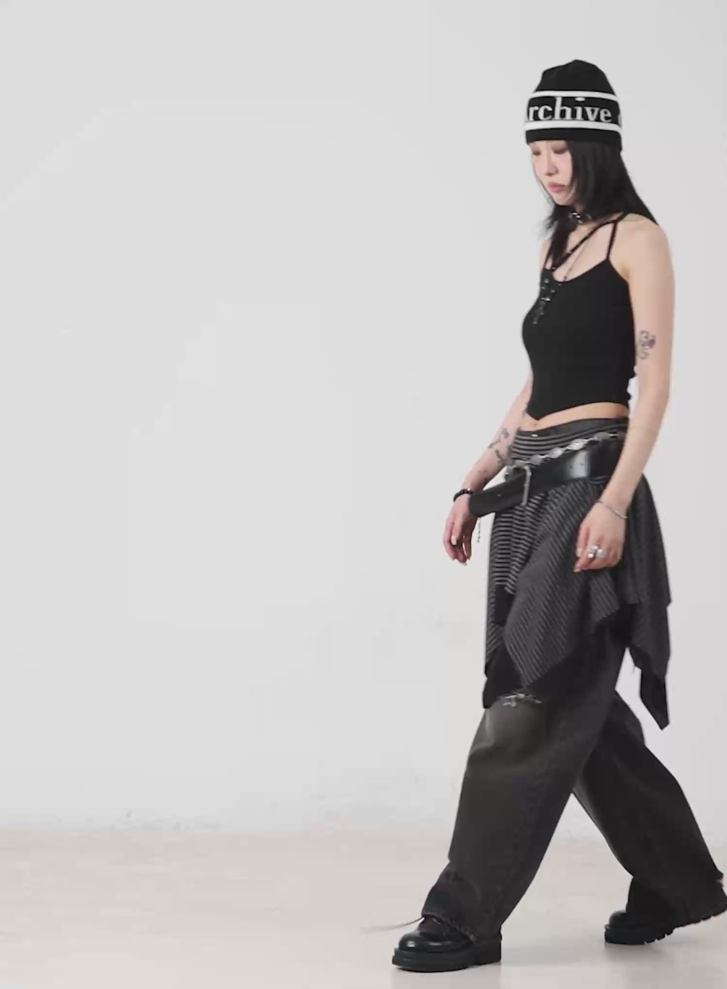 Striped Asymmetric Flare Skirt CF527