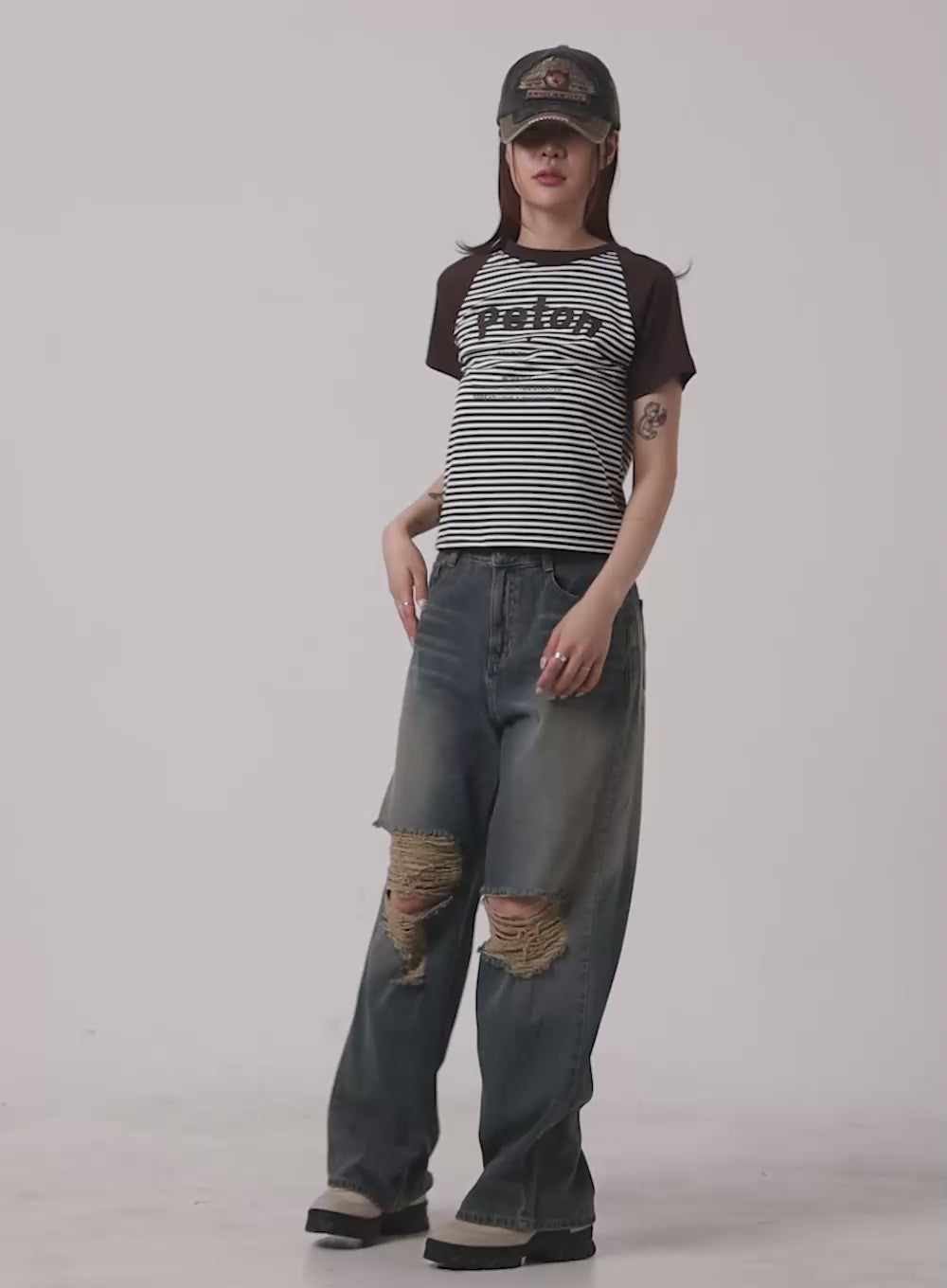 Ripped Washing Wide Leg Jeans IY410