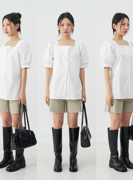Square Neck Short Sleeve Blouse CY27
