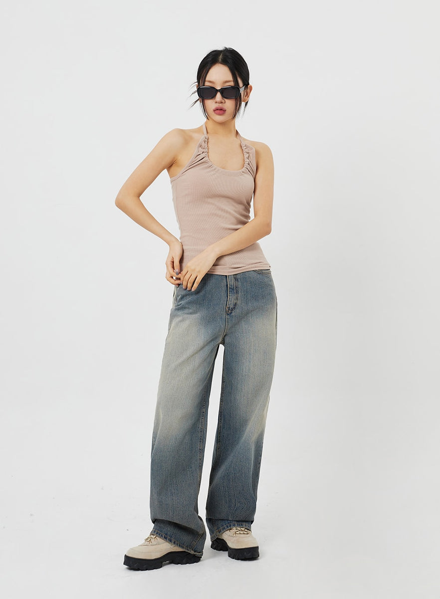 Light Wash Baggy Jeans CF315 Korean Women's Fashion LEWKIN