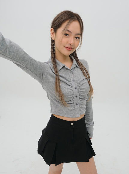 正面抽褶短款襯衫 C1002 