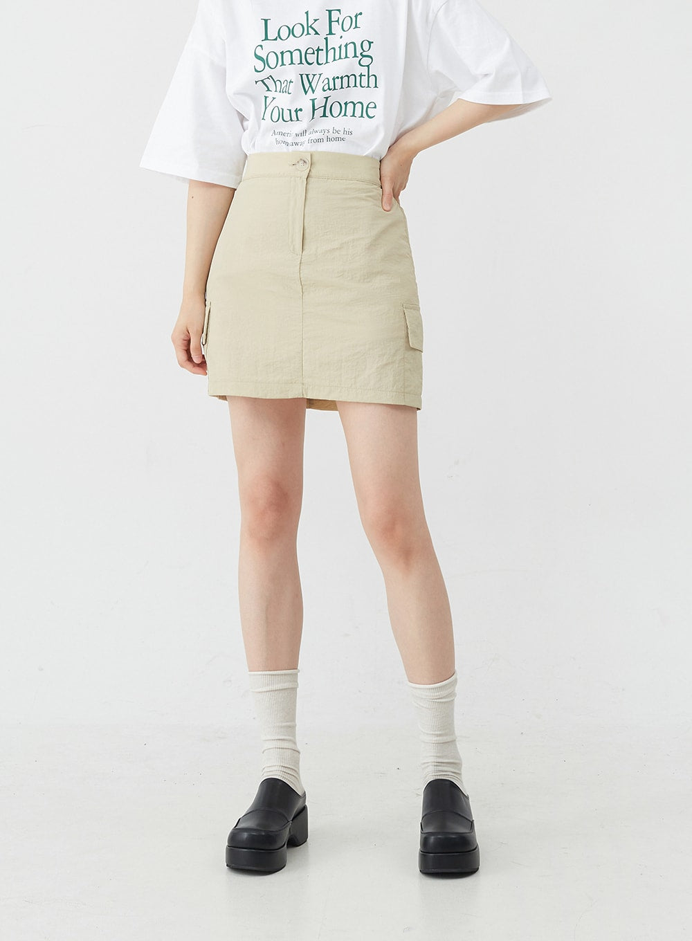 Nylon Double Pocketed Mini Skirt OJ29