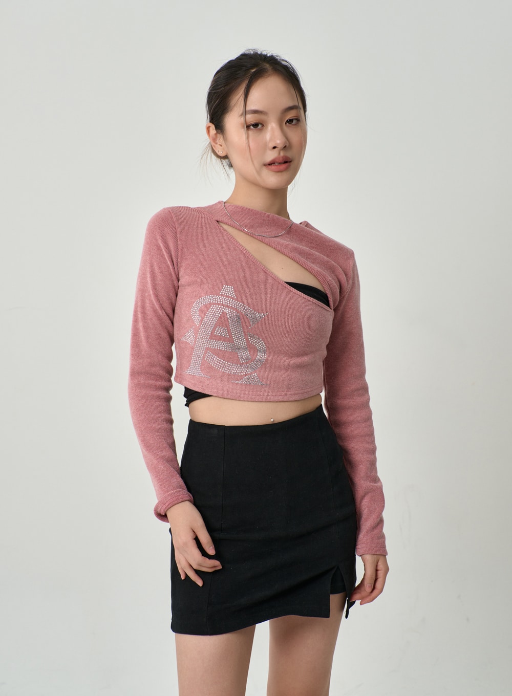 Cutout Pink Long Sleeve Crop Top