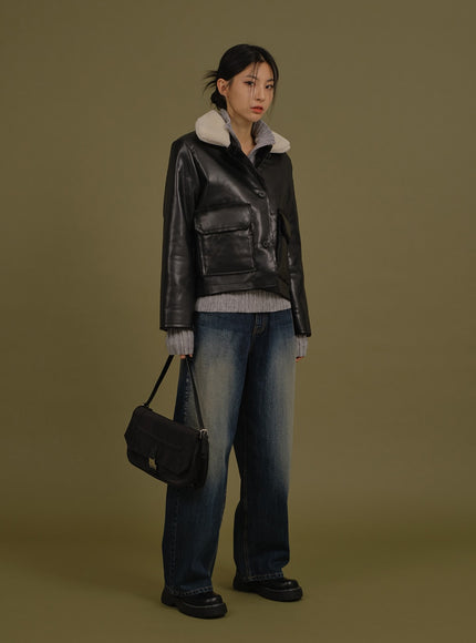 水洗闊腿牛仔褲