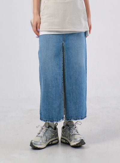 前開衩牛仔長裙 IA305