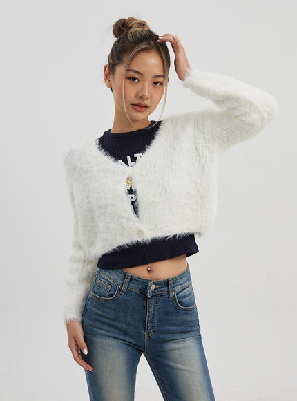 人造毛皮兩粒扣短款開衫 CJ325