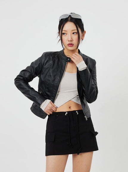 Zip-Up Faux Leather Jacket CF314