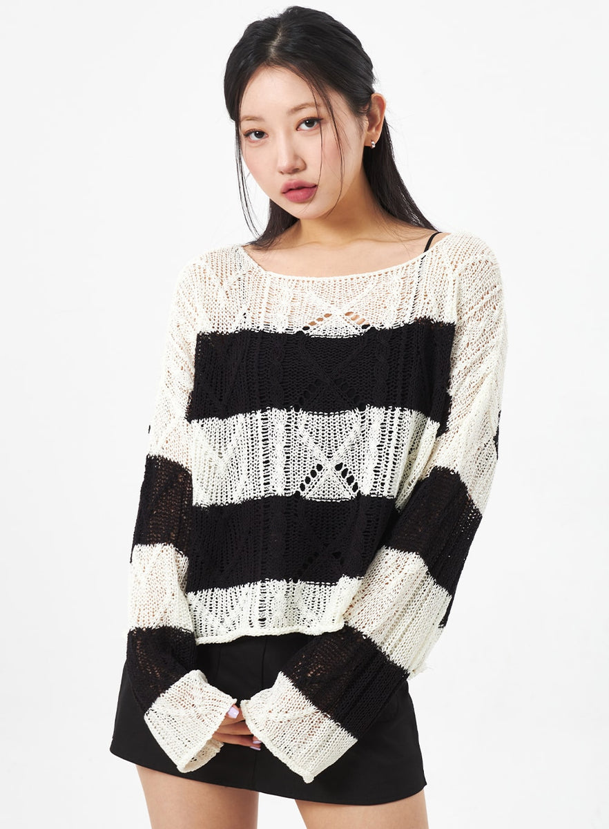 Boat Neck Stripe Sweater CA306