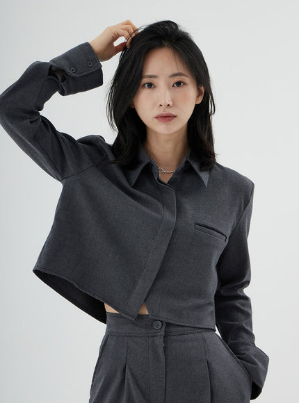 Hidden Button Crop Shirt ON11