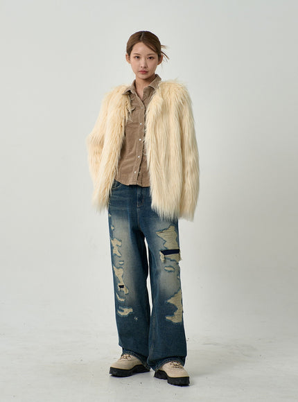 男女通用破洞寬牛仔褲 CD14