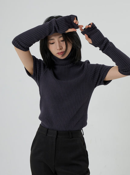 Short Sleeve Knit Turtleneck And Warmer Set OD13