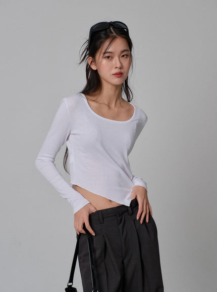 Scoop Neck Unbalanced Cropped Top IJ313