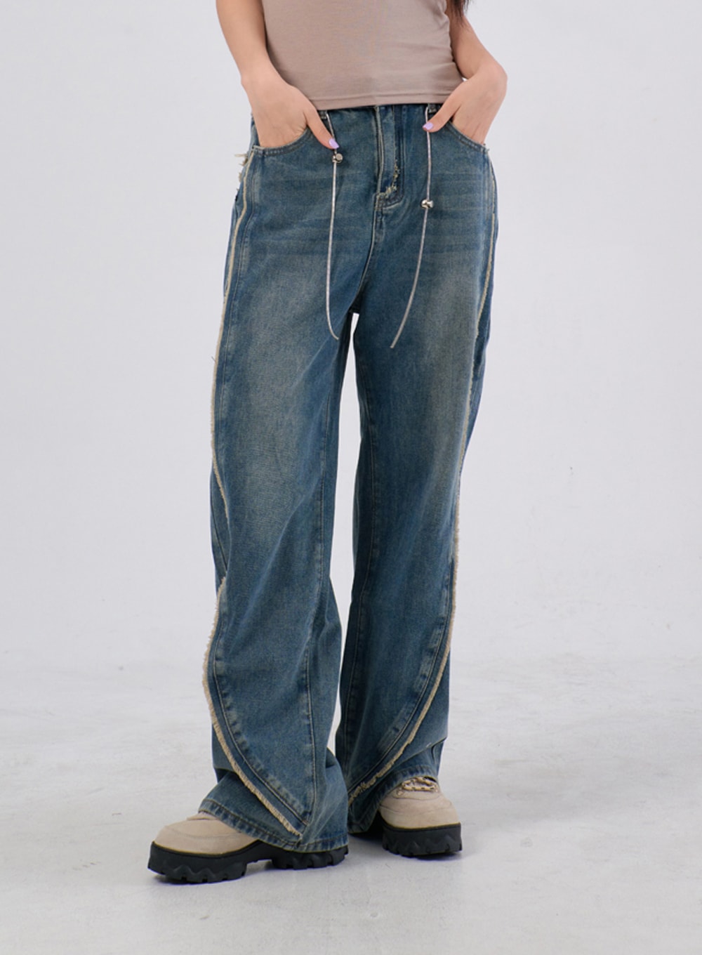 Fringe Wide Leg Jeans IA304