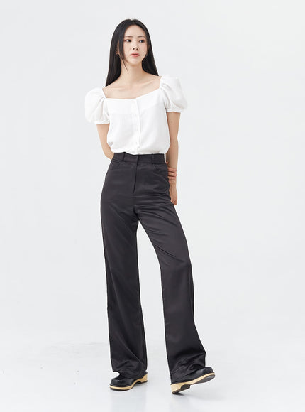 Satin Slit Straight Fit Tailored Pants OG10