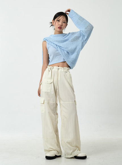 Drawstring Waist Wide Cargo Pants CU13