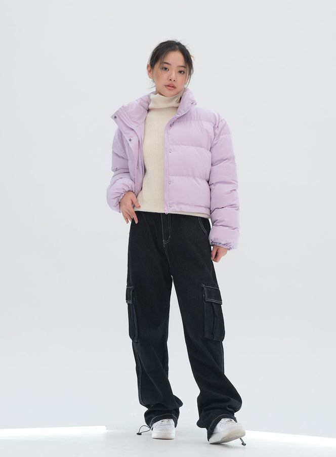 闊腿牛仔工裝褲