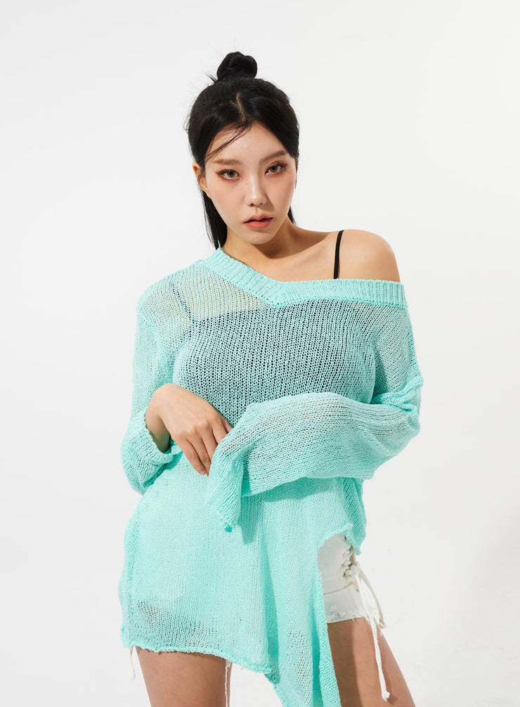 V-Neck Mesh Sweater IM309