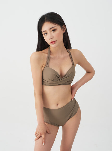 Halterneck Tweed Basic Bikini Set IJ13