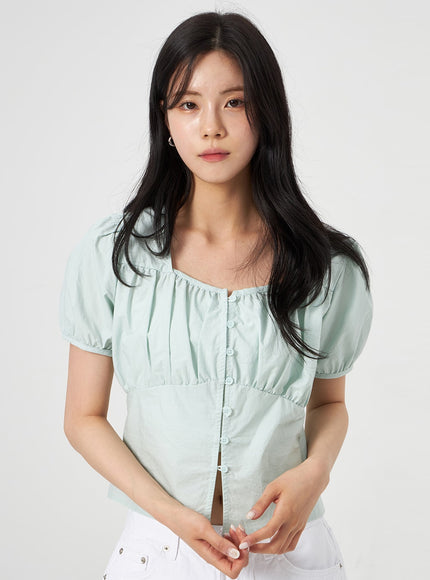 泡泡袖鈕扣襯衫 OA317