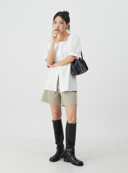 Square Neck Short Sleeve Blouse CY27