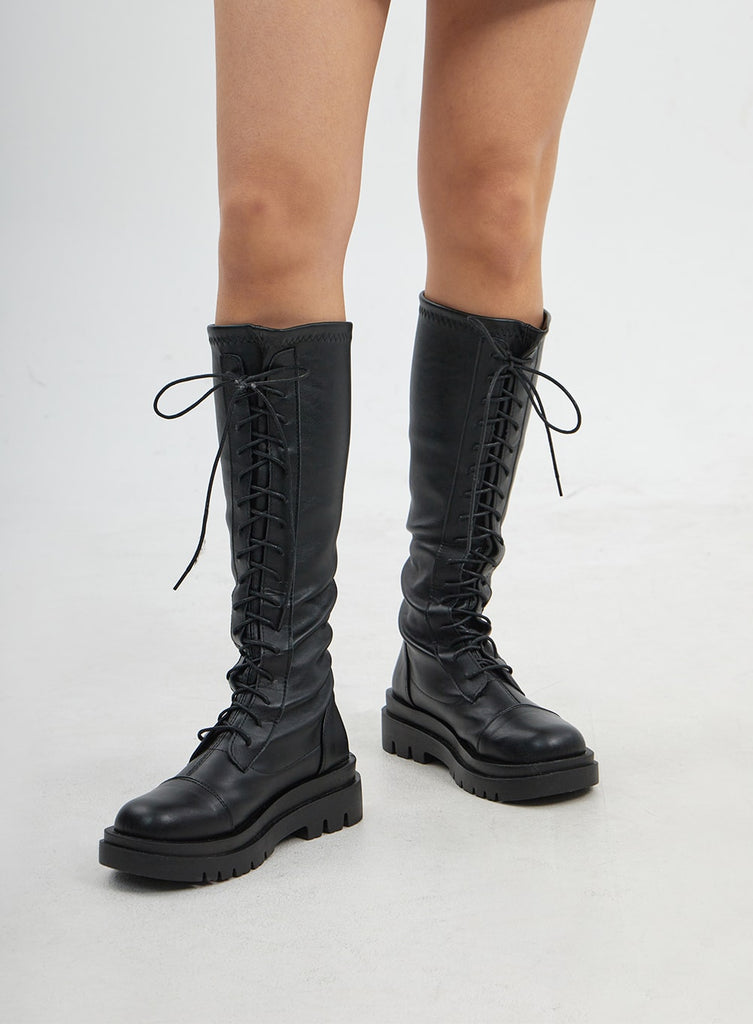 Lace Up Knee High Chunky Boots