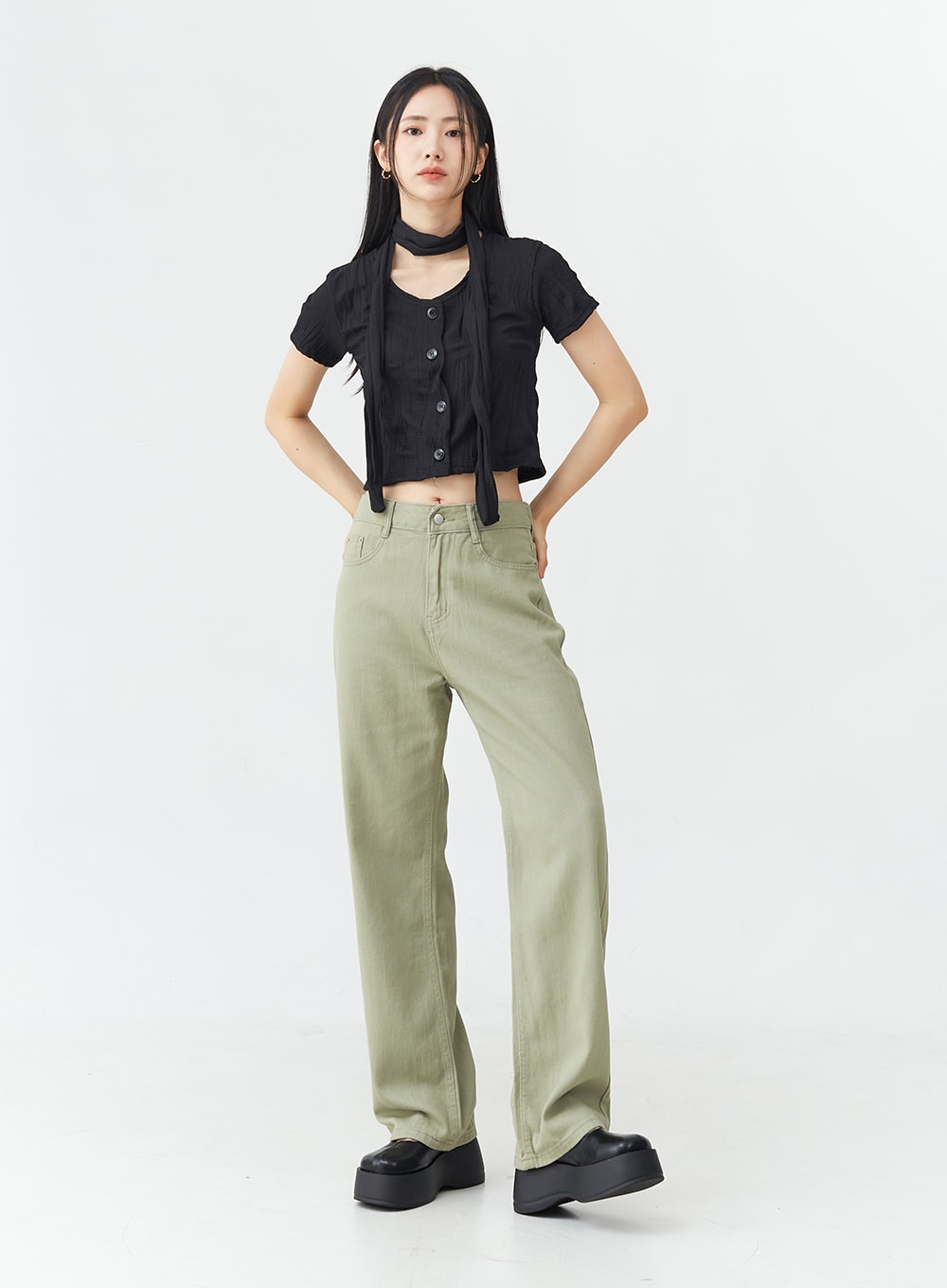 Light Cotton Color Washing Wide Pants OG05 - Lewkin