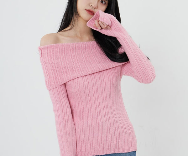 Off-Shoulder Stripe Knit Top OD22