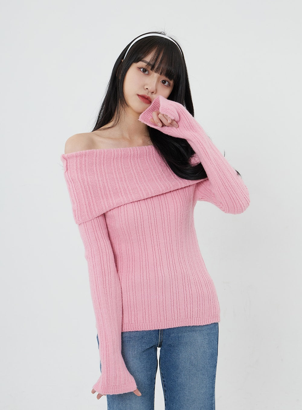 Off-Shoulder Stripe Knit Top OD22 - Korean Women's Fashion | LEWKIN