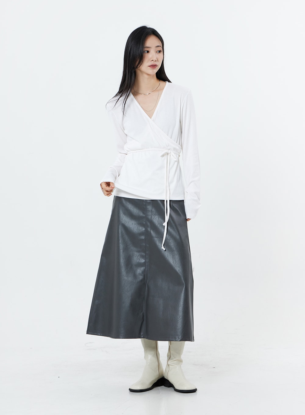 Faux Leather A Line Maxi Skirt OS22