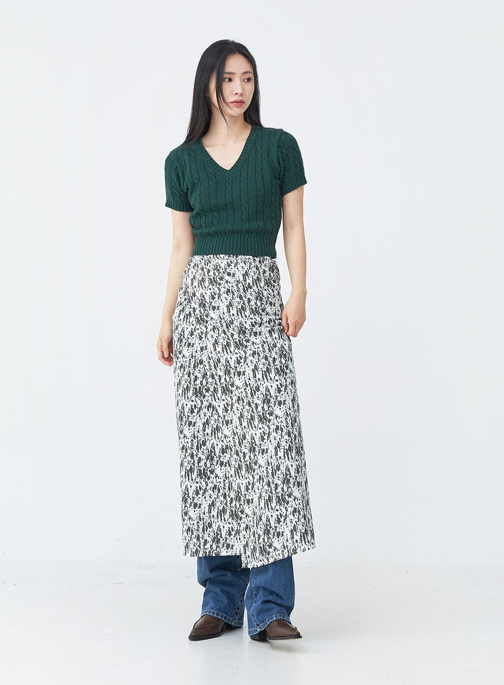 Layered Wrap Skirt with Pattern UU1407