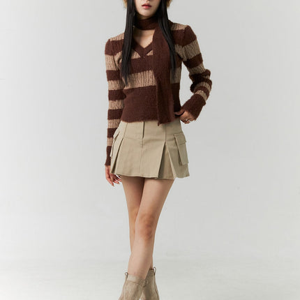 pocket-pleated-mini-skirt-cn317 / Beige