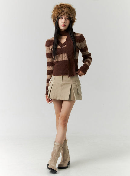 pocket-pleated-mini-skirt-cn317 / Beige