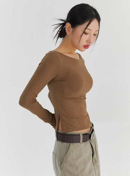 side-cut-out-cotton-tee-cs321 / Brown