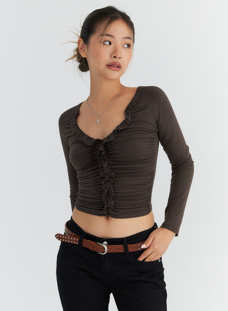 ruffled-u-neck-crop-top-co313 / Dark brown