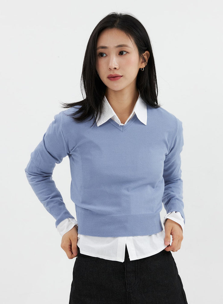 v-neck-knit-sweater-oo304 / Light blue