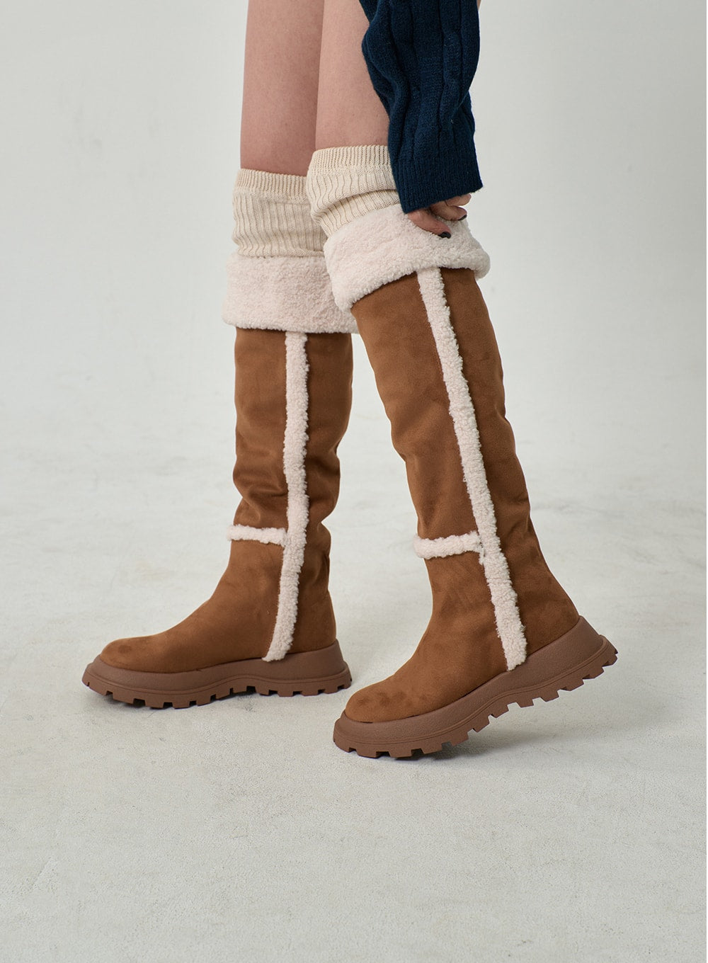 Shearling Knee High Boots CD12 - Korean Women's Fashion | LEWKIN