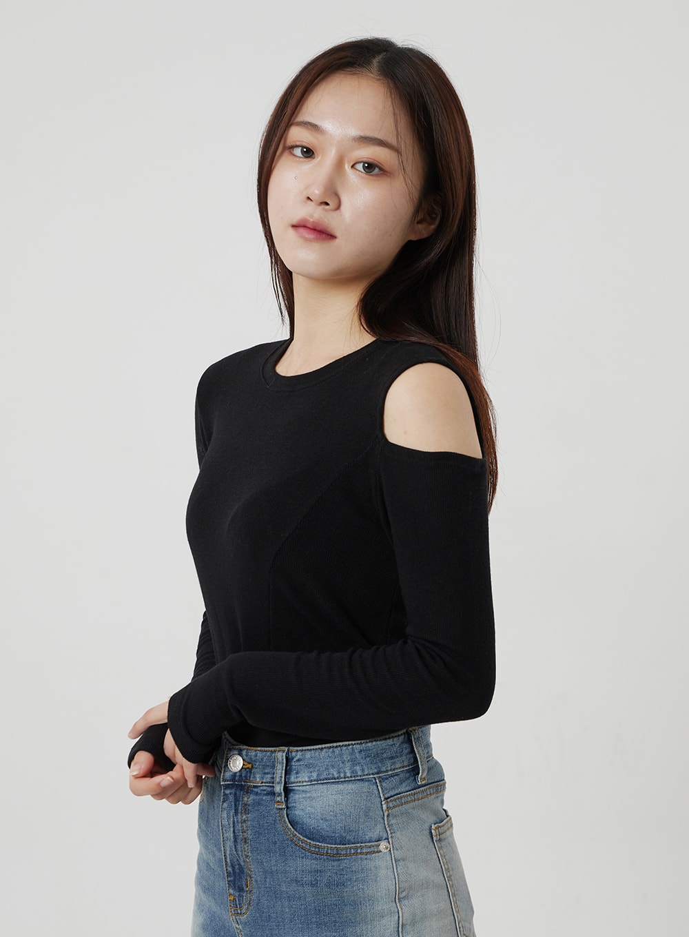 Cut Out Shoulder Top OF307 Korean Women's Fashion LEWKIN