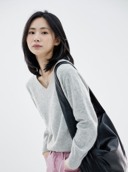 Basic V-Neck Midi Knit OO04