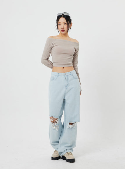 淺色破洞水洗牛仔褲 CF316