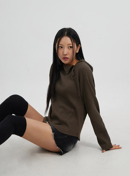 側邊鈕扣細節針織連帽衫 CJ318