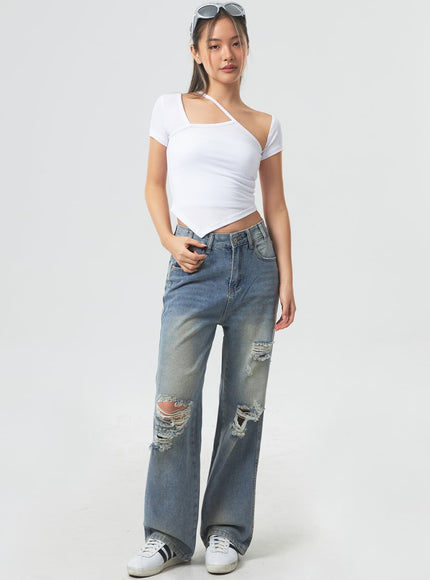 低腰破洞寬牛仔褲 CA303