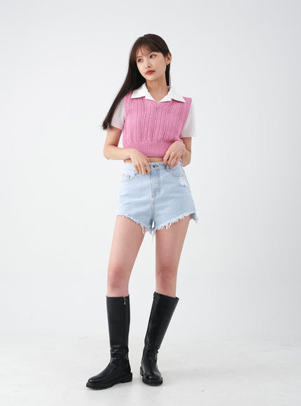 仿舊毛邊牛仔短褲 CA27