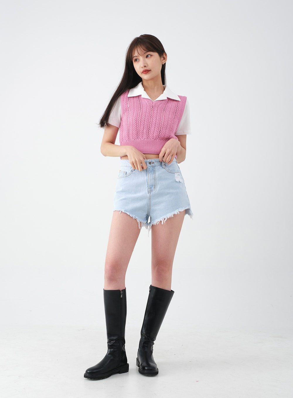 Distressed Raw Hem Denim Shorts CA27 - Korean Women's Fashion | LEWKIN