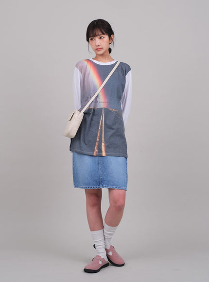 牛仔及膝裙C2701